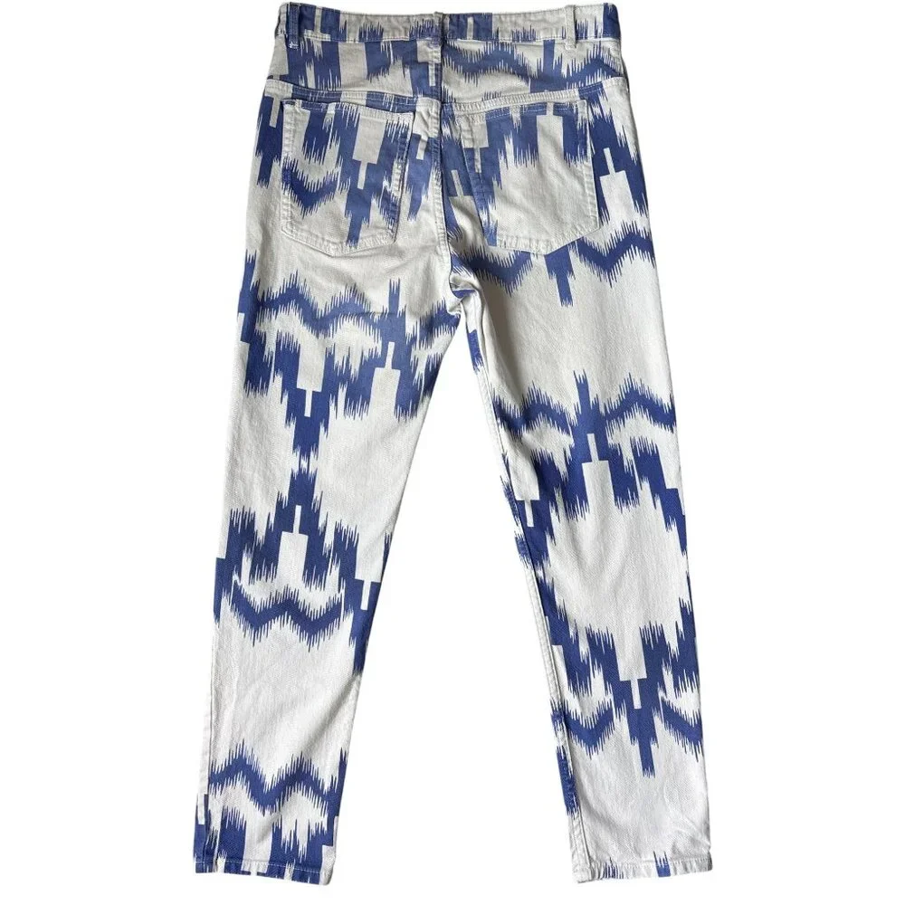 Isabel Marant Étoile Jeans Denim Lanea Trousers Pants Ikat Size 36 / 4 White Blu